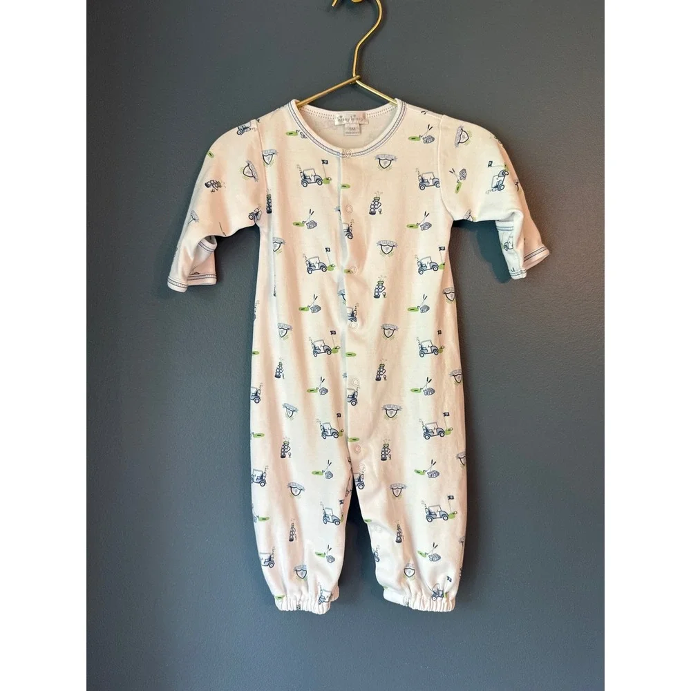 Kissy Kissy Baby Boys White Blue Golf Cart Print Pima Cotton Sleeper